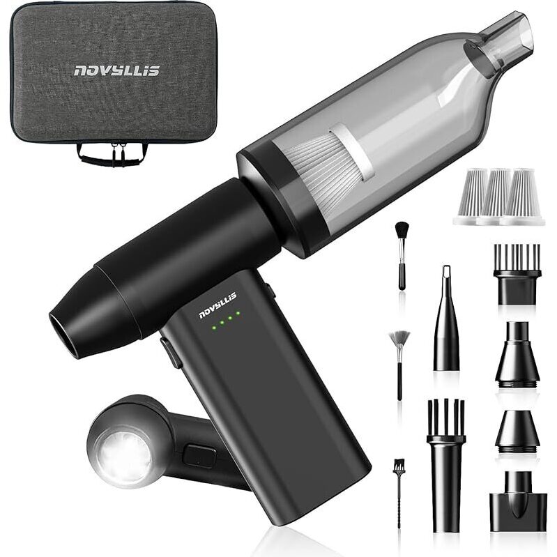 Novyllis Electric Compressed Air Duster: High-Speed Mini Blower with LED Light