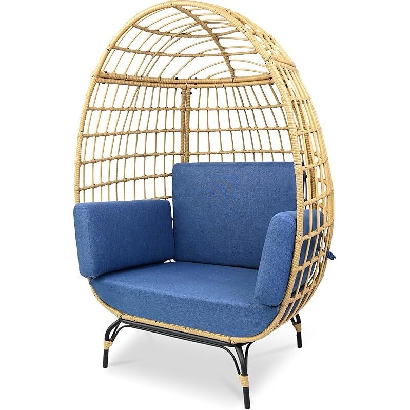 SereneLife Wicker Rattan Egg Chair with Cushions - Ultimate Comfort for Indoors and Outdoors