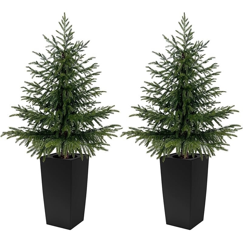 Stylish Artificial Cedar Topiary Trees 2-Pack - Perfect for Outdoor Decor