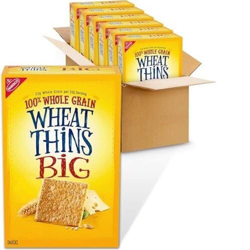 6-Pack Wheat Thins BIG Whole Grain Wheat Crackers - Tasty and Nutritious Snack