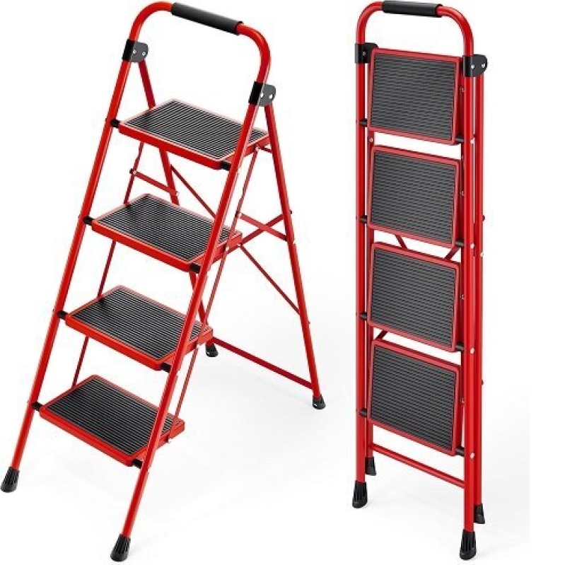 KINGRACK 4-Step Folding Ladder with Non-Slip Wide Step - $42.99