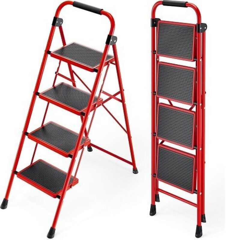 KINGRACK 4-Step Folding Ladder with Non-Slip Wide Step - $42.99