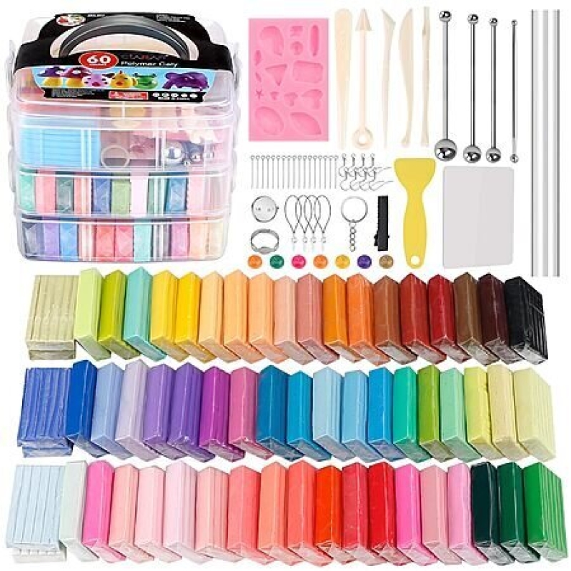 60-Color Polymer Clay Starter Kit with Tools - Ideal for Crafting Enthusiasts
