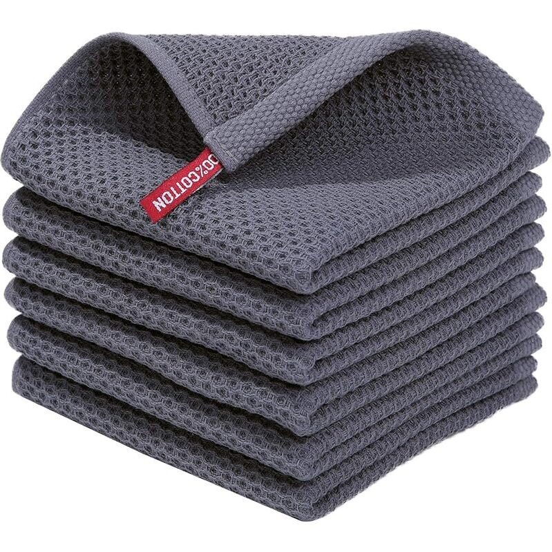 6pk Homaxy 100% Cotton Waffle Weave Kitchen Dish Cloths - Durable & Soft