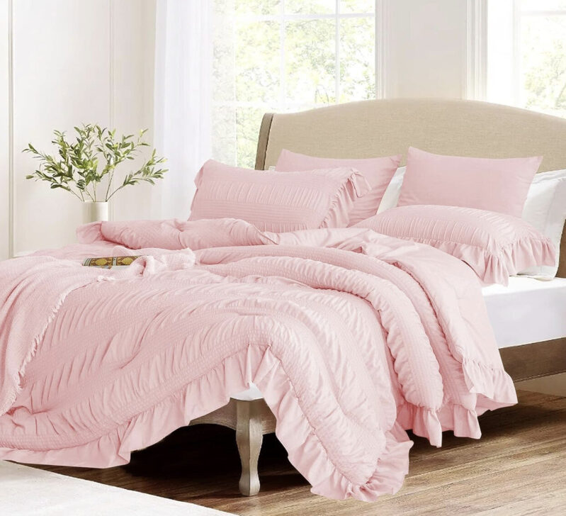 Affordable Pink Comforter Set - Twin Size with Elegant Ruffle Details