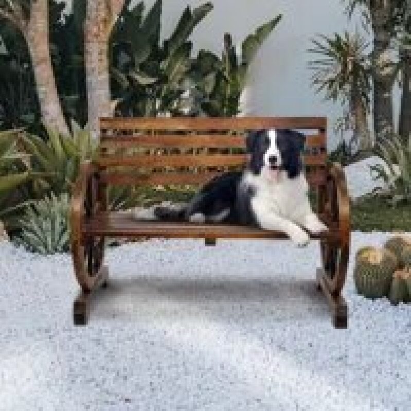 Outdoor Bench with Wagon Wheel Armrests
