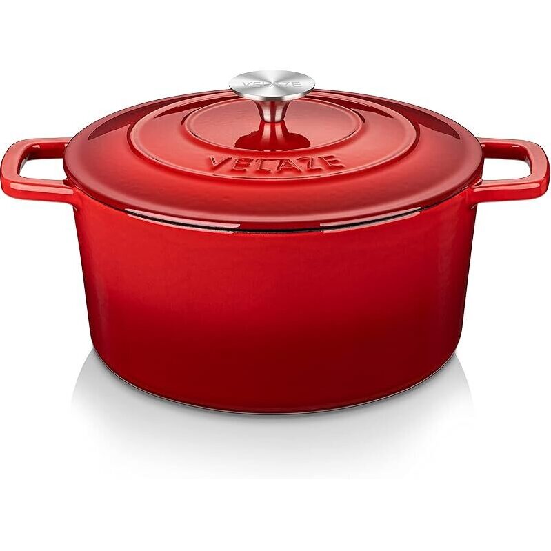 Velaze 6-QT Enameled Cast Iron Dutch Oven - Durable, Even Heat, Bright Finish