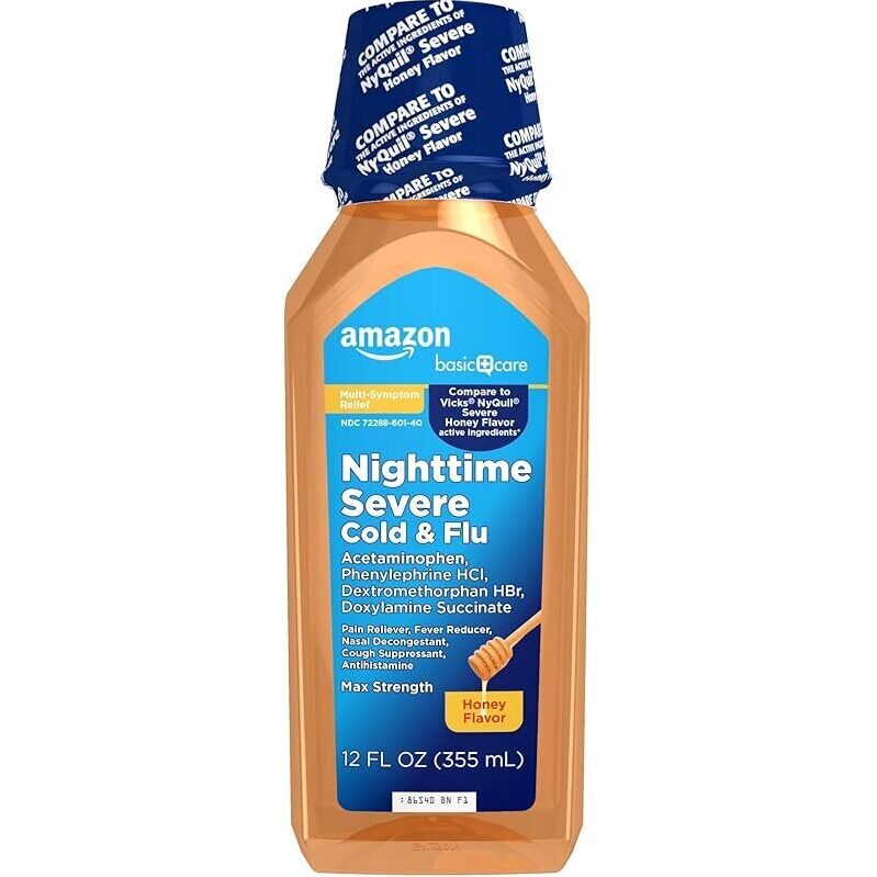 Amazon Basic Care Nighttime Severe Cold and Flu Relief - 12oz Honey Flavor