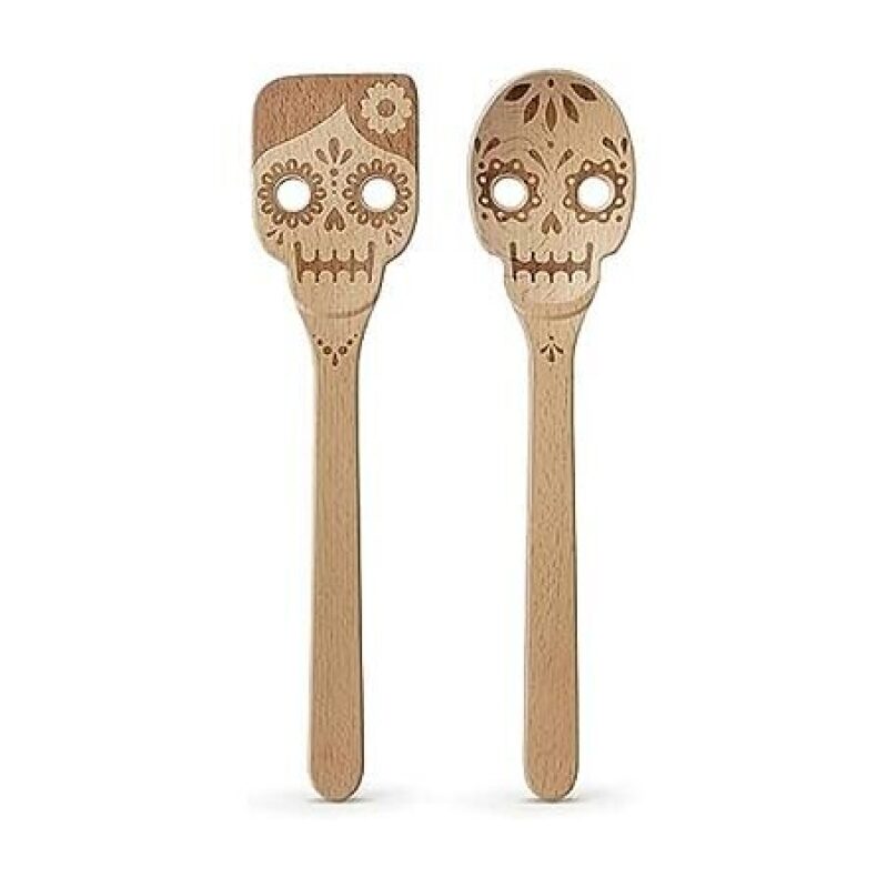 Day of the Dead Wooden Spoons Set - Intricate Skull Designs
