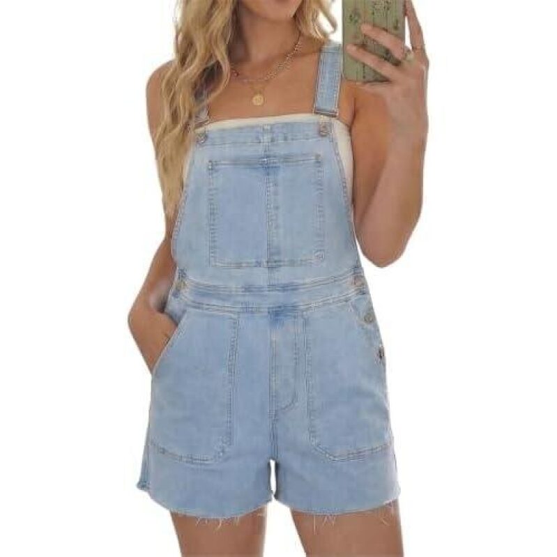 Women's Denim Overall Shorts with Stretchy Adjustable Straps - Perfect for Summer