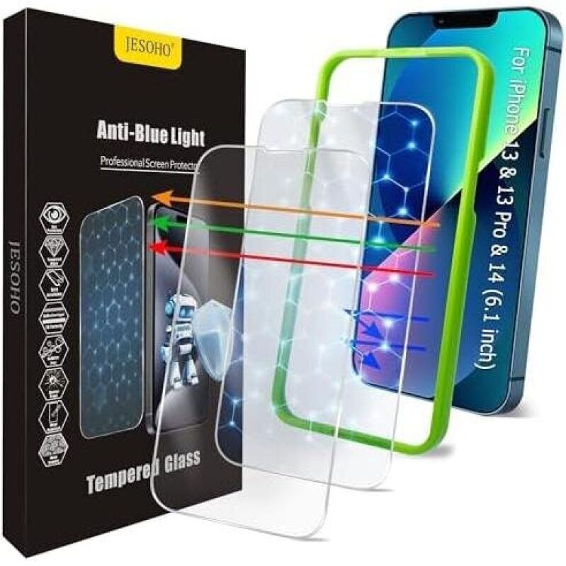 JESOHO Anti-Blue Light Screen Protector for iPhone 13/13 Pro/14/16e/17e