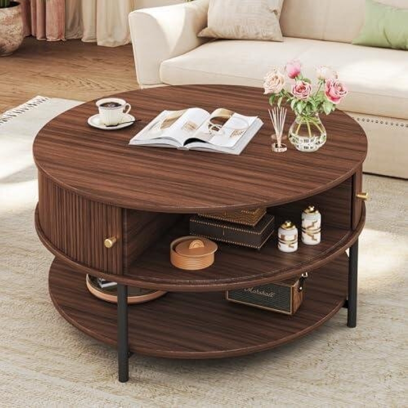 HUAHUU 31.5 Inch Round Coffee Table with Storage - 50% OFF