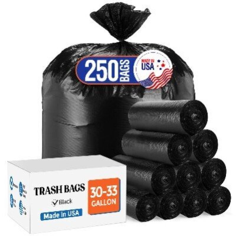 Bulk 250 Thick Garbage Bags 33-Gallon, Black