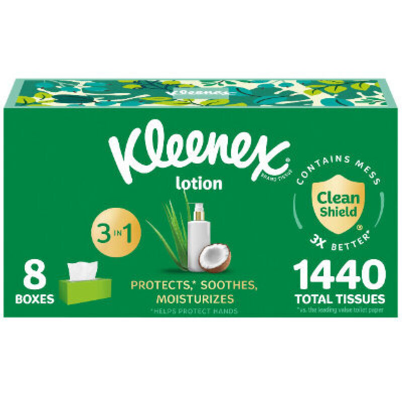 Kleenex Lotion 3-Ply Facial Tissues - 8 Boxes of 1440 Sheets