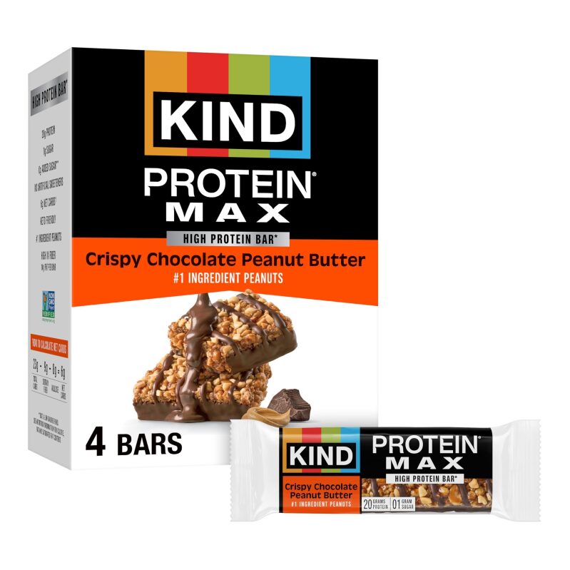 4-Count KIND Protein MAX Bars Crispy Chocolate Peanut Butter - High Protein, Keto-Friendly Snack