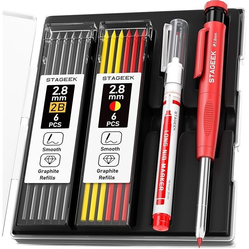 STAGEEK Carpenter Pencils Set: Premium Graphite, Sharpener, and Markers
