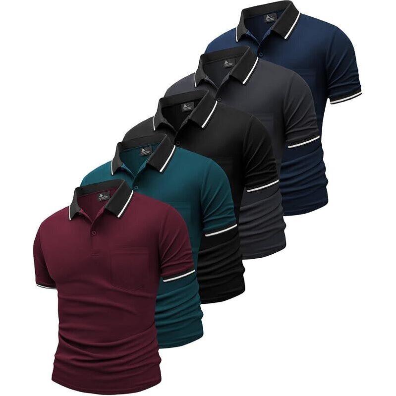 5-Pack Men's Polo Shirts with Pocket - Smart, Comfortable & Versatile