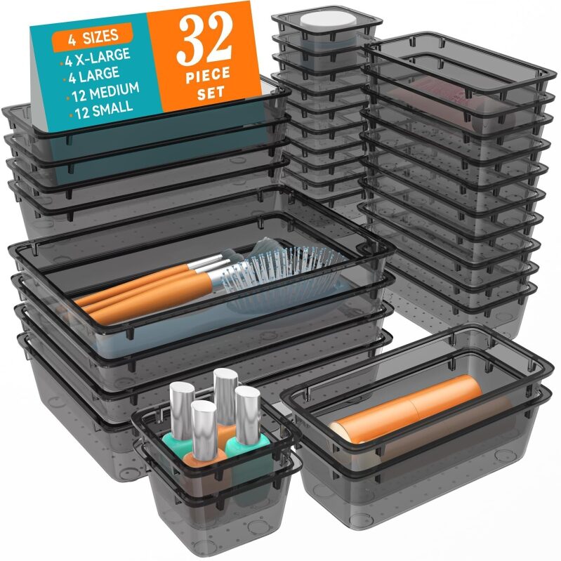 WOWBOX 32 PCS Clear Plastic Drawer Organizer Set - Maximize Storage Space