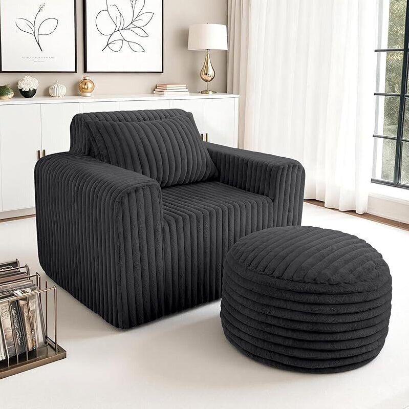 HABUTWAY Giant Bean Bag Chair with Pillow and Ottoman