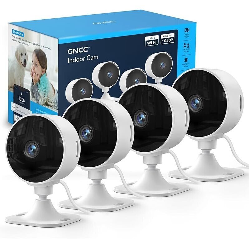 Secure Your Home with GNCC 4pk Indoor Security Cameras - 1080P Full HD