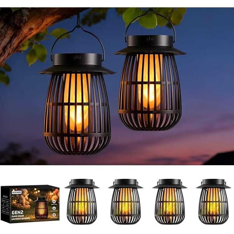 4-Pack Kyekio Gen2 Flame Solar Lanterns Waterproof - Ultra Realistic Bright Flame