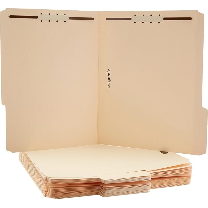 100-Pack Letter-Size Manila File Folders with Fasteners