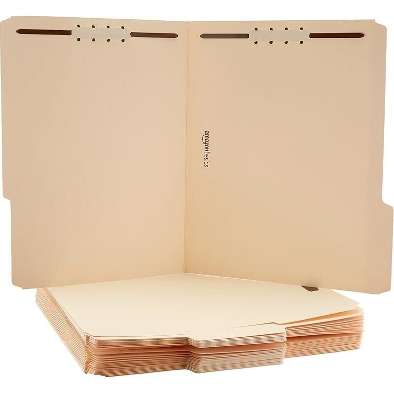 100-Pack Letter-Size Manila File Folders with Fasteners