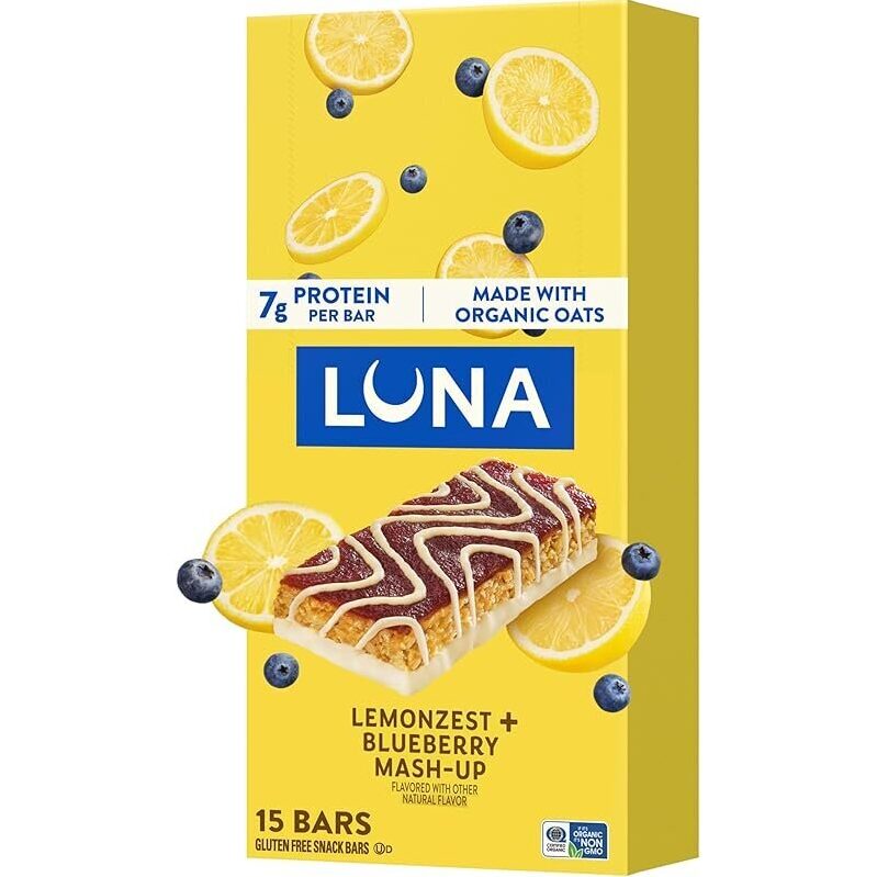 LUNA Bar Mash-Ups LemonZest + Blueberry Flavor - Gluten Free Snack Bars
