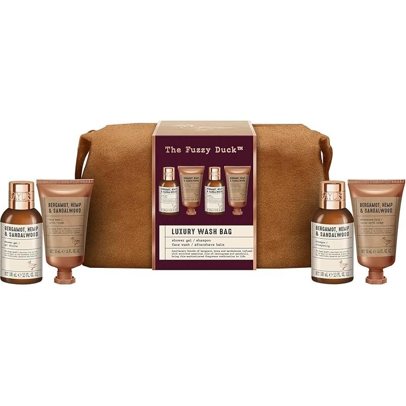 The Fuzzy Duck Bergamot & Sandalwood Toiletry Bag - Premium Men's Bath Set
