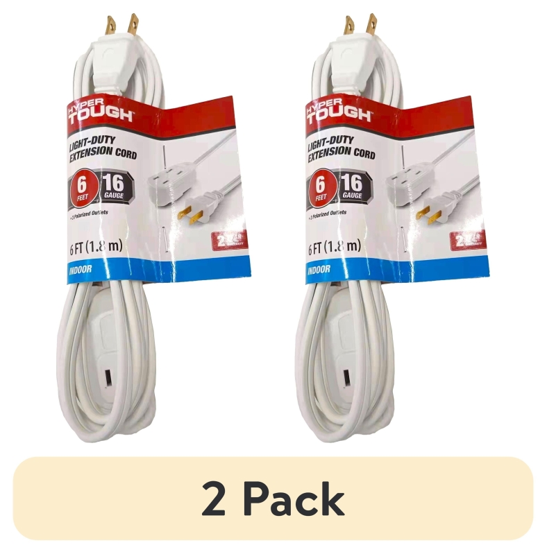 Hyper Tough 6ft 16AWG Indoor Household Extension Cords, 125V, 13A - 2 Pack