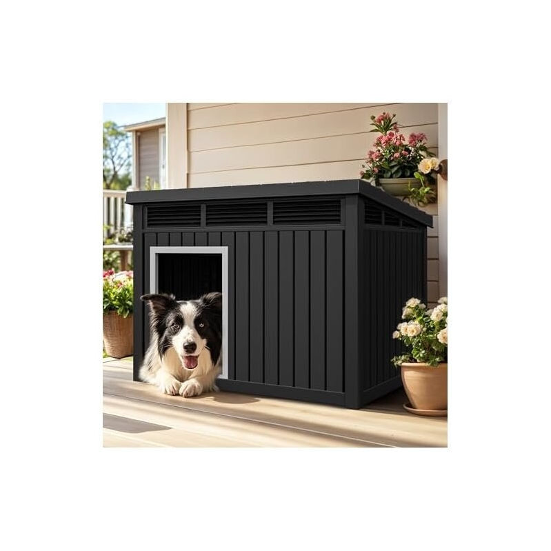 YITAHOME Plastic Dog House with Lift-Up Sloping Roof
