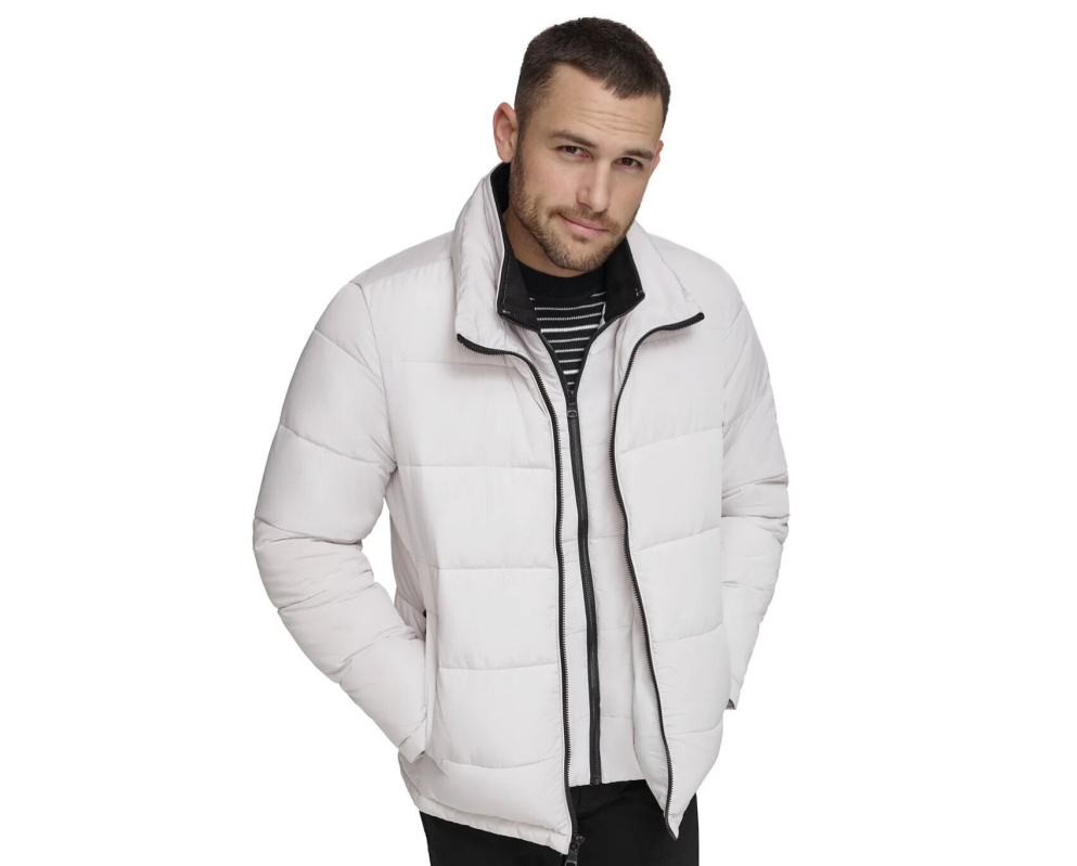 Calvin Klein Men's Chevron Pattern Quilted Jacket with Sherpa Lining