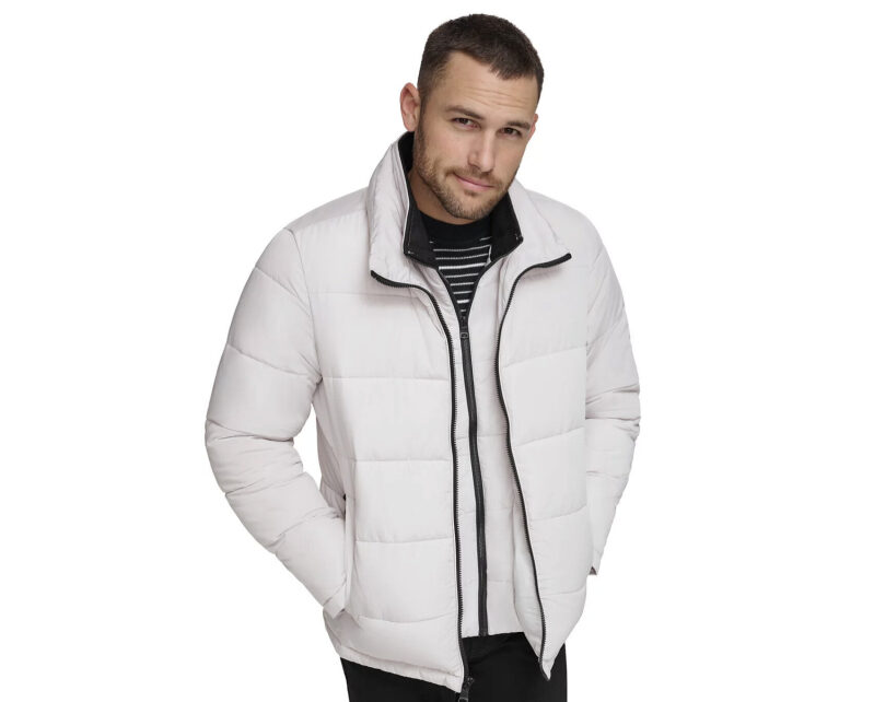 Calvin Klein Men's Chevron Pattern Quilted Jacket with Sherpa Lining