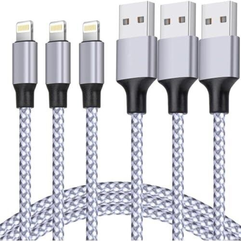Three 6-Feet Braided Nylon iPhone Fast Charging Cables - 66% Off