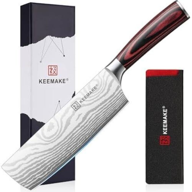 KEEMAKE 7 Inch Nakiri Knife – Sharp German High Carbon Stainless Steel, Ergonomic Pakkawood Handle – Ideal for Vegetable Slicing and Meat Cutting