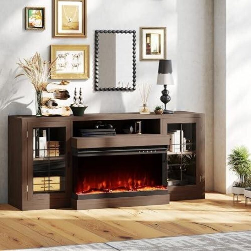 Elegant 63-inch TV Stand with Electric Fireplace - 50% Discount