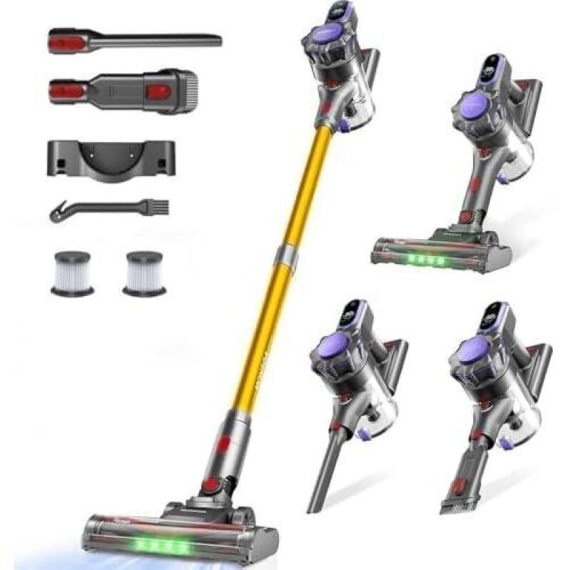 Powerful Cordless Stick Vacuum with 45KPa Suction and Anti-Tangle Feature