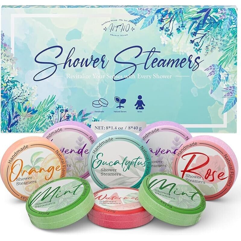 8-Pack Aromatherapy Essential Oil Shower Steamers - Revitalize Your Senses