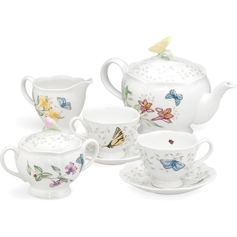Elegant Lenox Butterfly Meadow 8-Piece Tea Set for Two
