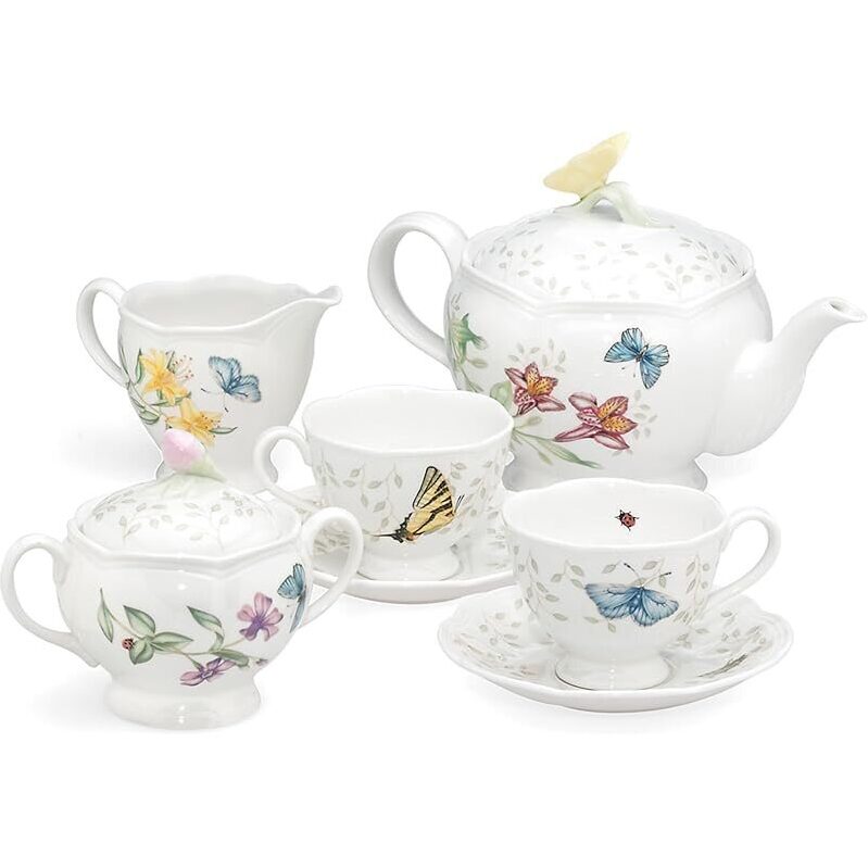 Elegant Lenox Butterfly Meadow 8-Piece Tea Set for Two