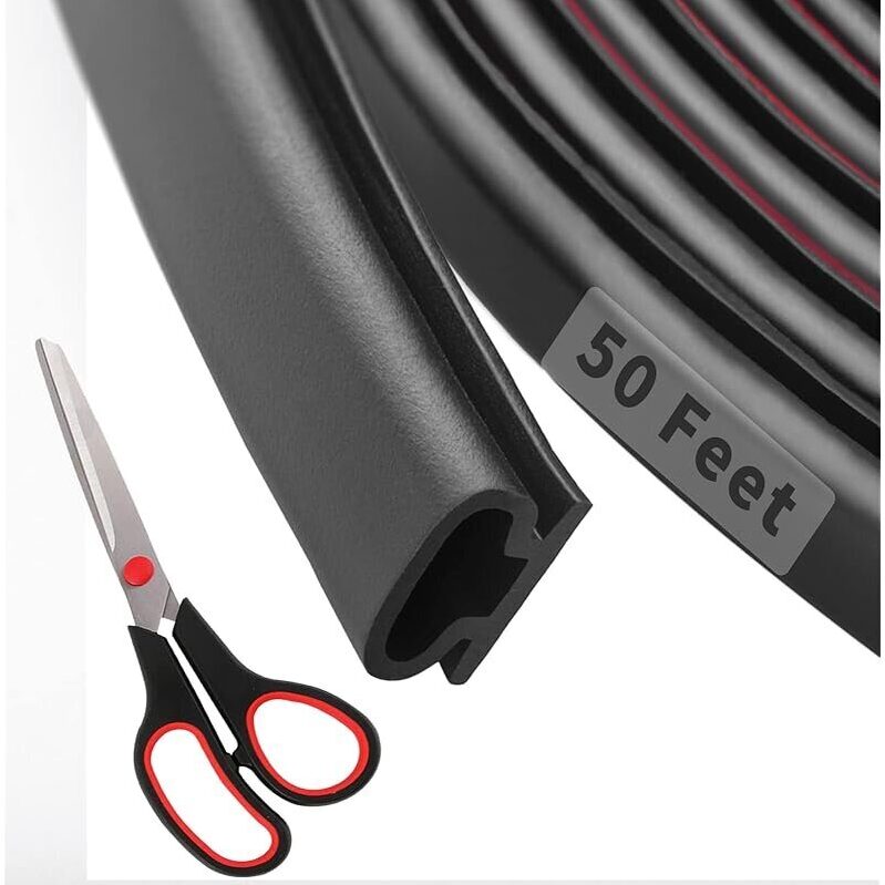 Fingwerk 50ft D-Shape Rubber Weather Stripping Door Seal Strip