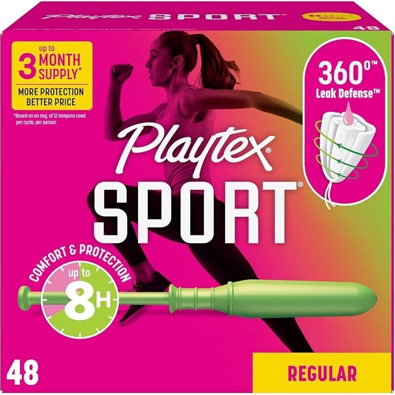 Playtex Sport Tampons: 48ct Regular Absorbency with 360° Leak Defense