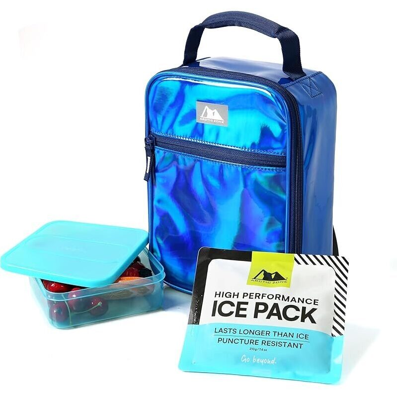 Arctic Zone Chrome Lunch Box Combo w/Ice Pack & Sandwich Container - Durable, Stylish, and Functional