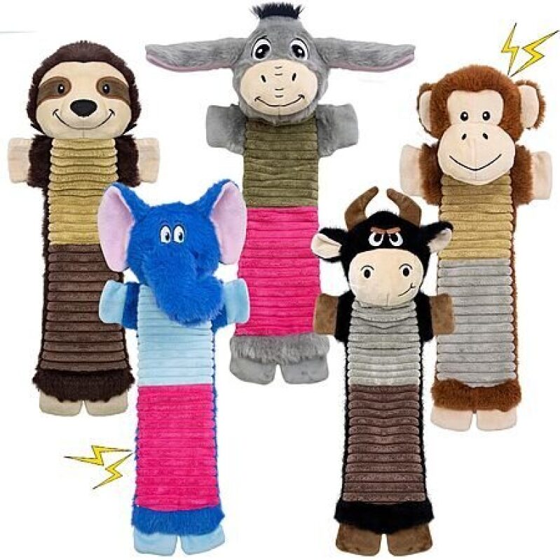5-Pack Crinkle & Squeaker Dog Plush Toys - Fun & Durable Pet Toys