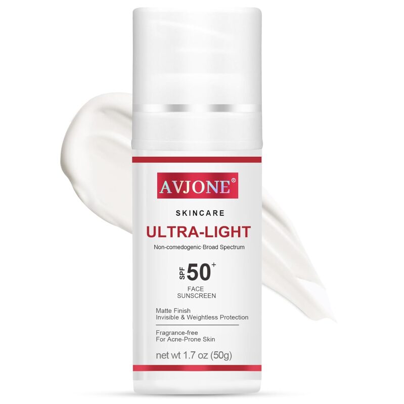 AVJONE Face Sunscreen SPF 50 - Broad Spectrum UVA/UVB Protection with Hyaluronic Acid (1.7 oz)