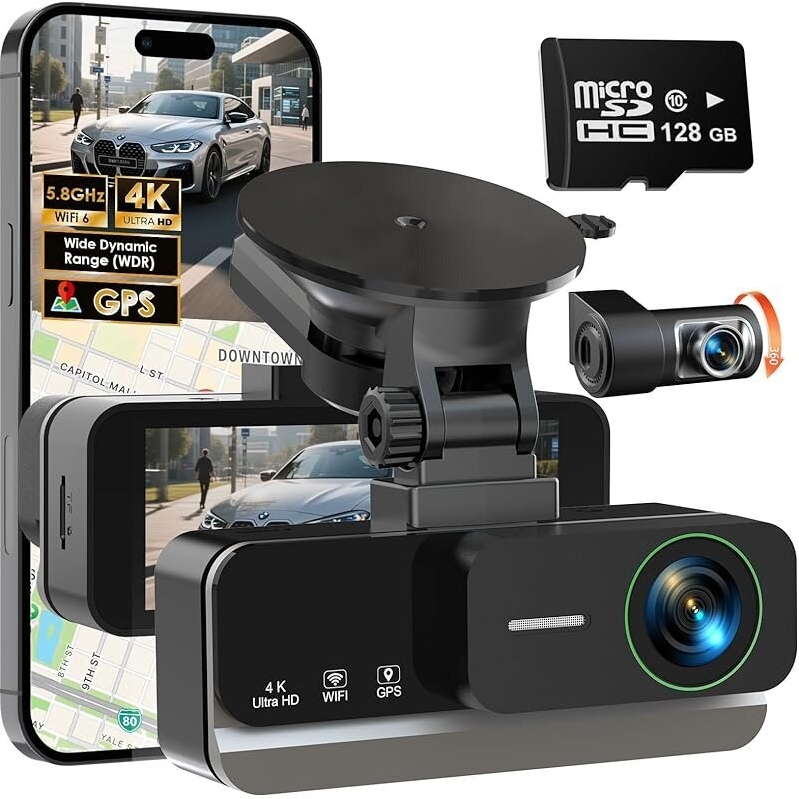 Nymzview J15 4K WiFi GPS Dash Cam - Dual 4K Crystal Clear Recording