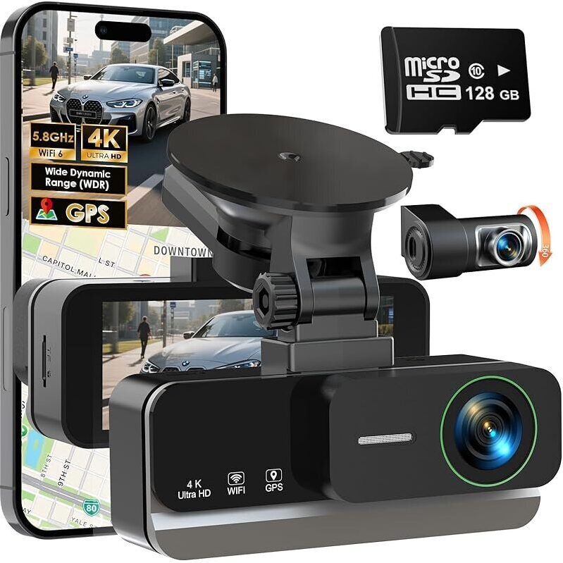 Nymzview J15 4K WiFi GPS Dash Cam - Dual 4K Crystal Clear Recording