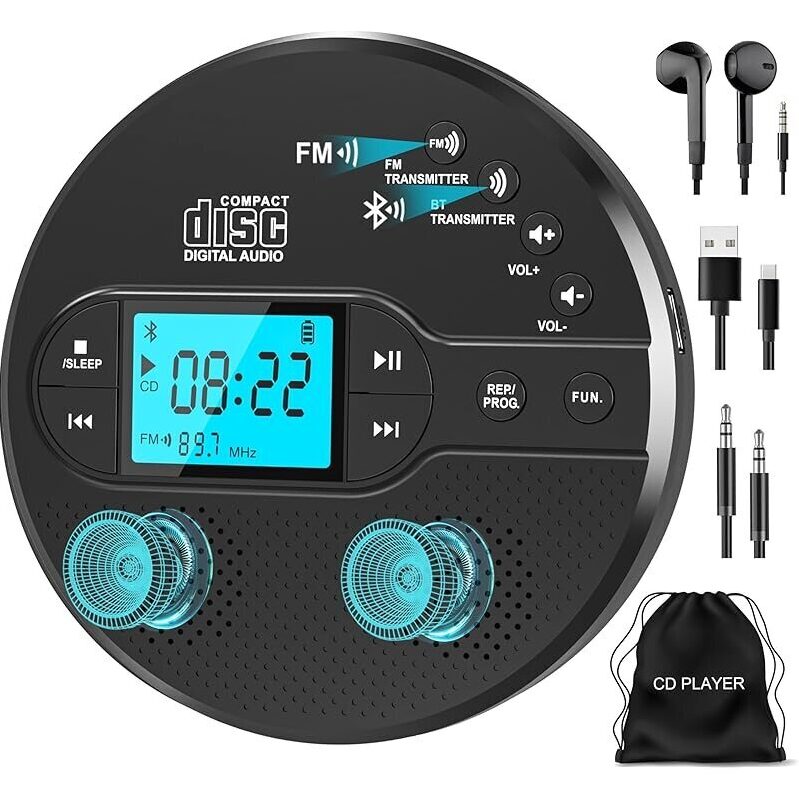 Sunoony Bluetooth FM Radio USB-Rechargeable CD Player - Portable Audio Solution