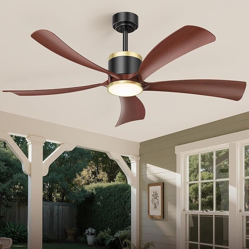 BLNAN 52-in Premium Walnut Solid Wood Ceiling Fan with Light