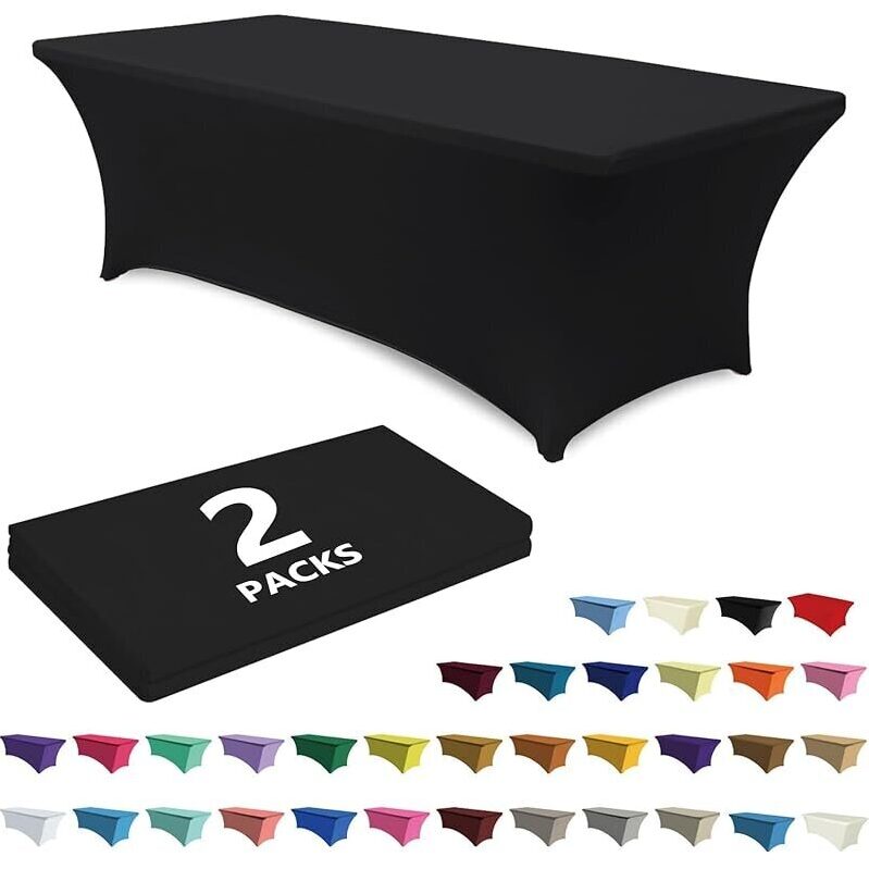 2-Pack Black Spandex Table Covers - Durable, Long-Lasting, Wrinkle-Resistant